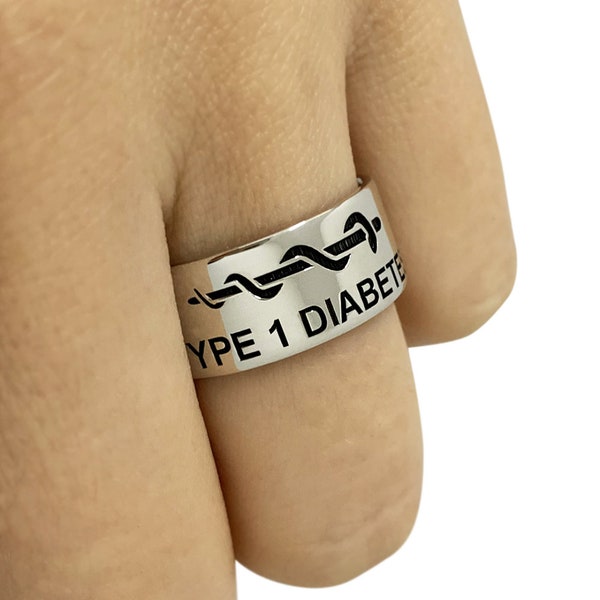 Silver Medical Alert Ring, Type 1 Diabetes, Diabetes Medical ID, Diabetes Ring, Diabetic Band Ring, Diabetic Jewelry, Emergency ID Ring