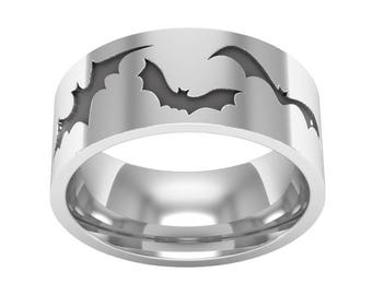 Flying Bat Band Ring, Bat Ring, Silver Band Ring, Bat Wedding Ring, Nature Ring, Gothic Jewelry, Bat Jewelry, Gothic Wedding Ring