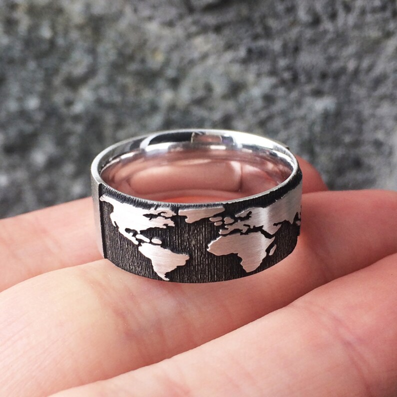 World Map Band Ring in Sterling Silver Metal World Map Ring Etsy