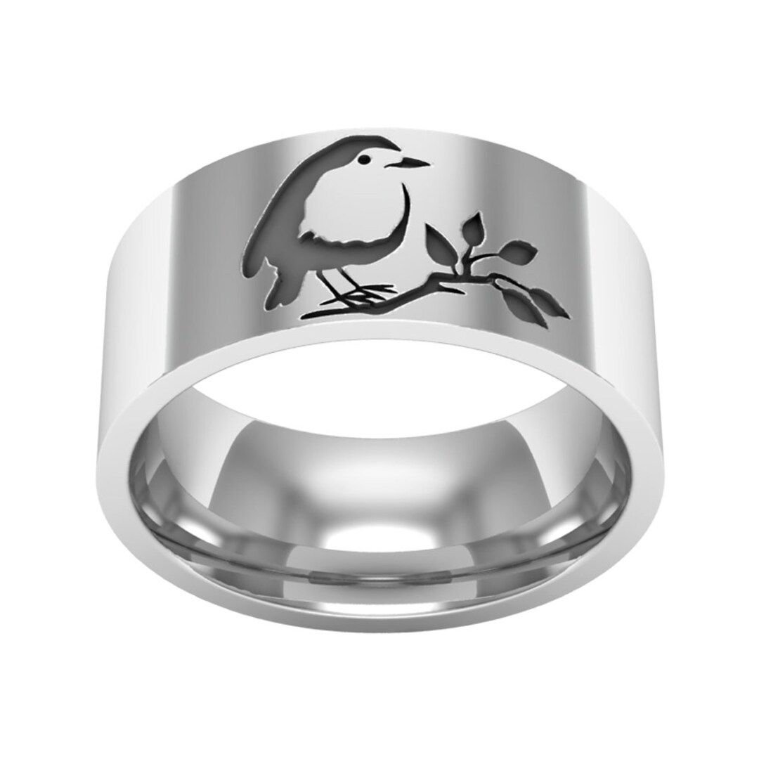 Robin Bird Band Ring in Sterling Silver Metal, Robin Bird Ring, Robin