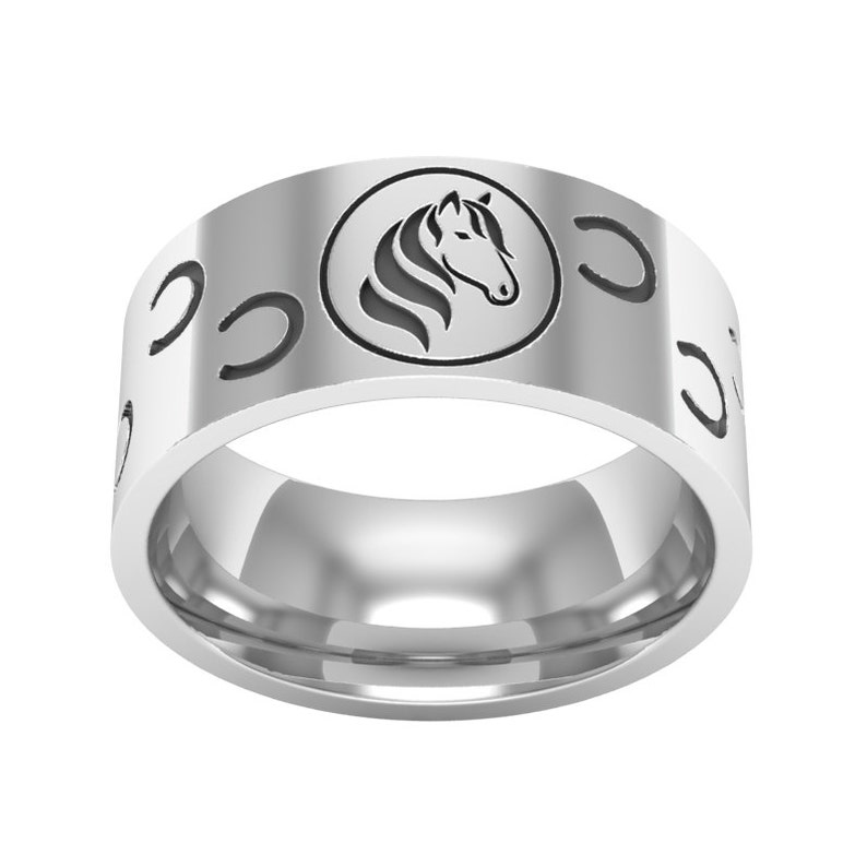 Silver Horse and Horseshoe Band Ring Horse Band Ring Etsy