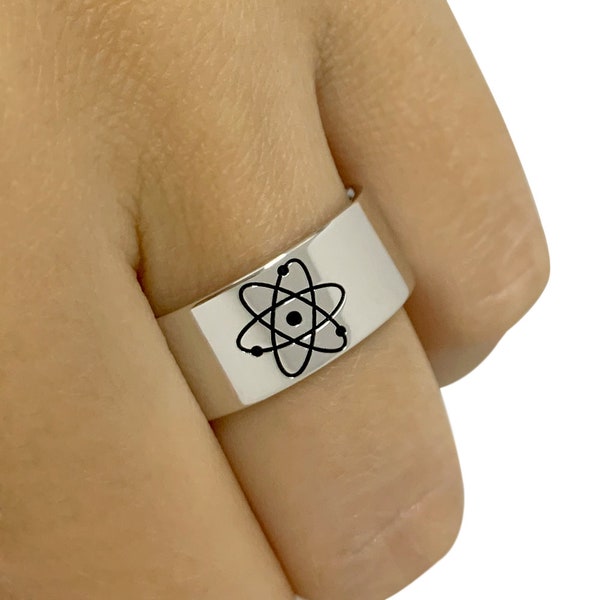 Atom Ring, Silver Band Ring, Biology Ring, Atom Jewelry, Chemistry Molcule Ring, Wedding Band Ring, Science Ring