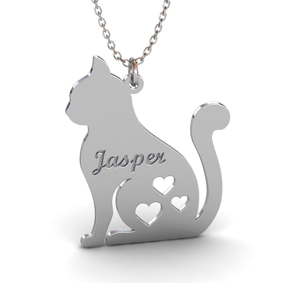 de gato con nombre en metal de esterlina collar -