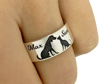 Custom Cat and Dog Band Ring with Name, Dog Band Ring, Cat Ring, Personalized Pet Ring, Name Band Ring, Memorial Pet Ring, Dog and Cat