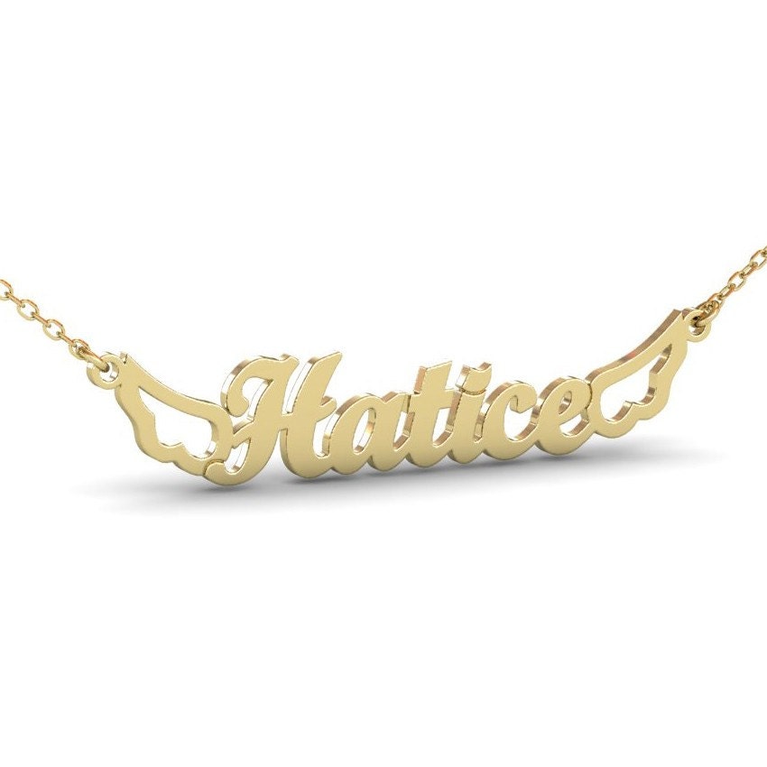 Silver Name Necklace With Angel Wings 