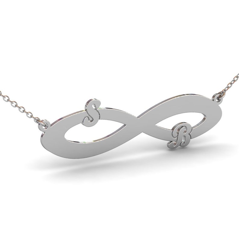 Silver Name Necklace Nameplate Necklace Infinity Necklace Two Initial Necklace Valentines Day Gift His and Her Initial Necklace