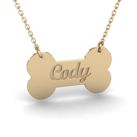 Personalized Dog Name Necklace Gold Dog 