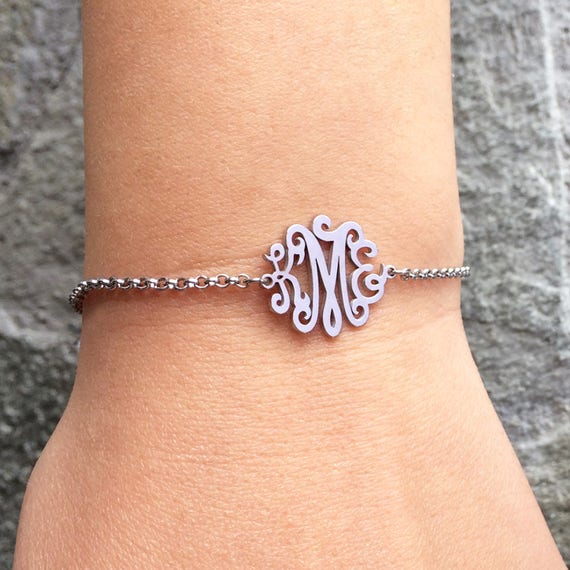 Custom Monogram Bracelet, Monogram Bracelet, Silver Monogram Bracelet,  Tiny, Monogram Bracelet, Bridal Monogram Bracelet, Monogram Jewelry