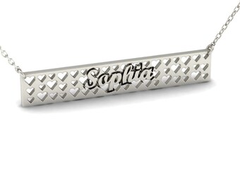 Benutzerdefinierte Spitze Bar Name Halskette in Sterling Silber Metall, Herz Fussion Bar Namen Halskette, personalisierte Bar Namen Halskette, Muttertagsgeschenk