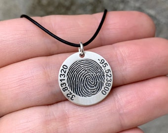 Custom Fingerprint and Coordinates Necklace, Actual fingerprint Necklace, Personalized Coordinates Necklace, Fingerprint Jewelry