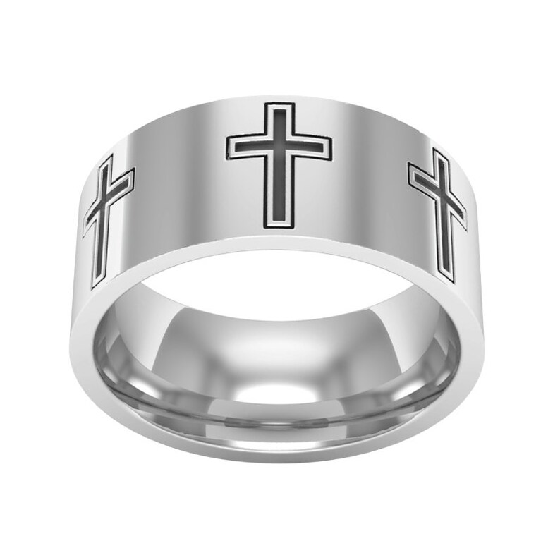 Cross Wedding Band Ring Silver Cross Ring Christian Ring Etsy