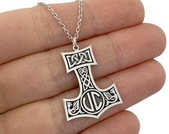 Thor Hammer Necklace, Custom Monogram Necklace, Hammer Necklace, Viking Necklace, Viking Jewelry, Two Initial Necklace, Thoe Hammer Penadant