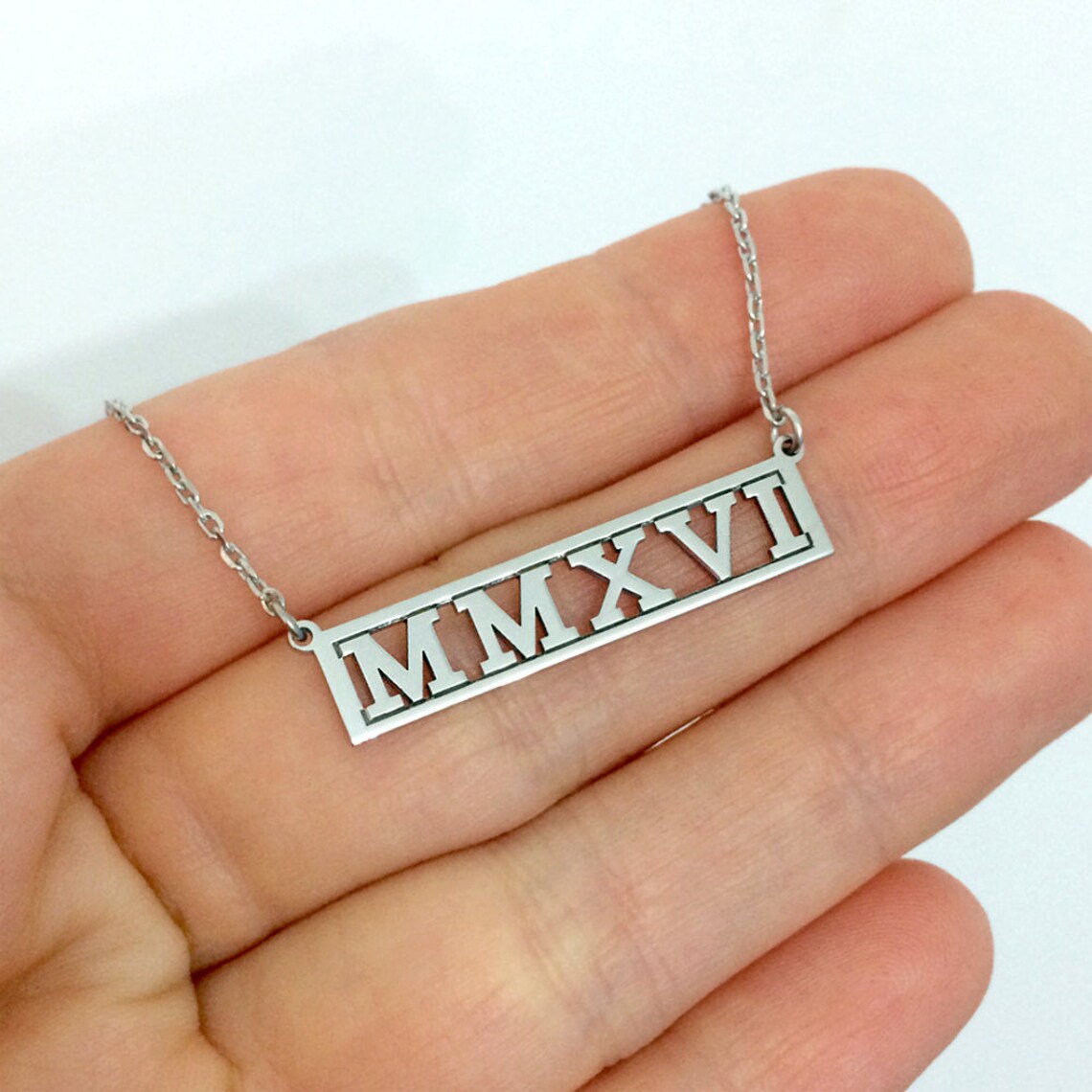 Custom Roman Numeral Necklace in Sterling Silver Metal Etsy
