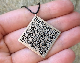 Personalized QR Code Necklace in Sterling Silver Metal, QR Code Gift, Memorial Gift, Unisex Necklace, Barcode Name Necklace