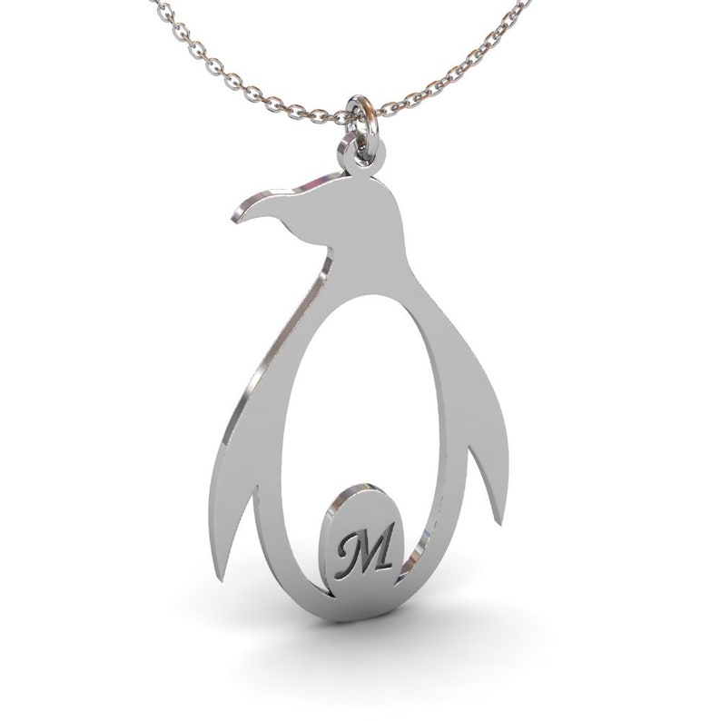 Penguin Necklace with Initial in Sterling Silver Metal, Initial Necklace, Newborn Gift, Gift for Mom, Penguin Pendant, Penguin Jewelry image 3
