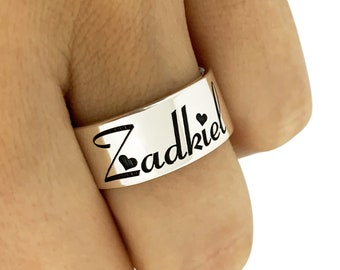 Anillo de banda de plata personalizado, anillo de banda de boda personalizado, anillo de compromiso, anillo de nombre personalizado, anillo de banda de bodas de plata