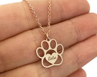 Custom Paw Necklace with Name, Dog Paw Necklace, Personalized Name Necklace, Dog Mom Necklace, Dog Name Jewelry, Christmas Gift