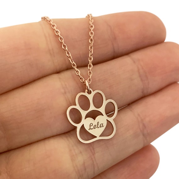 Sterling silver personalized pet memorial necklace dog pawprint neckla –  Drake Designs Jewelry
