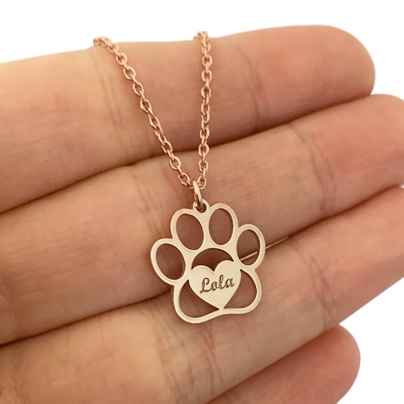 Custom Paw Necklace With Name Dog Paw Necklace Personalized Name