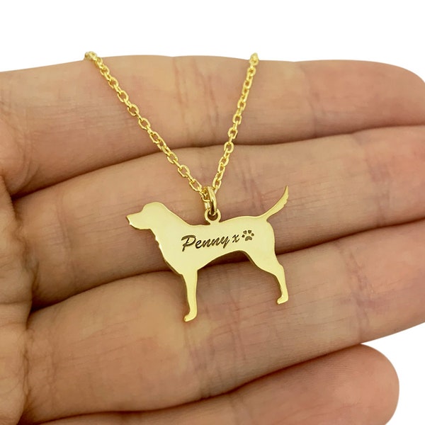 LABRADOR RETRIEVER Necklace with Name in Sterling Silver Metal, Dog Name Necklace, Labrador Necklace, Paw Necklace, Pet Jewelry, Dog Jewelry
