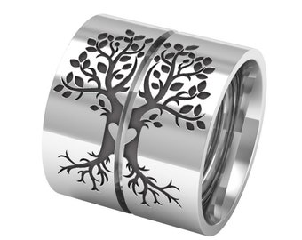 Bagues en argent pour couples Tree of Life, bagues en argent, bijoux Tree of Life, bague de bande d’arbre, bagues de couple, alliances assorties