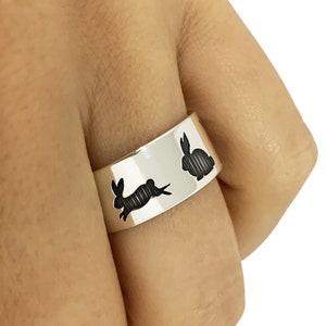 Rabbit Ring in Sterling Silver Metal, Rabbit Band Ring, Rabbit Jewelry, Animal Ring, Wedding Band Ring, Engagement Ring, Bunny Ring
