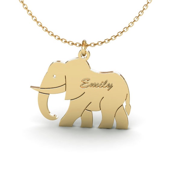 Elephant Necklace With Name in Sterling Silver Metal Elephant