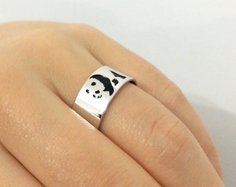 Panda Band Ring in Sterling Silver Metal, Panda Ring, Panda Jewelry, Panda Wedding Band Ring, Engagement Ring, Animal Ring, Christmas Gift