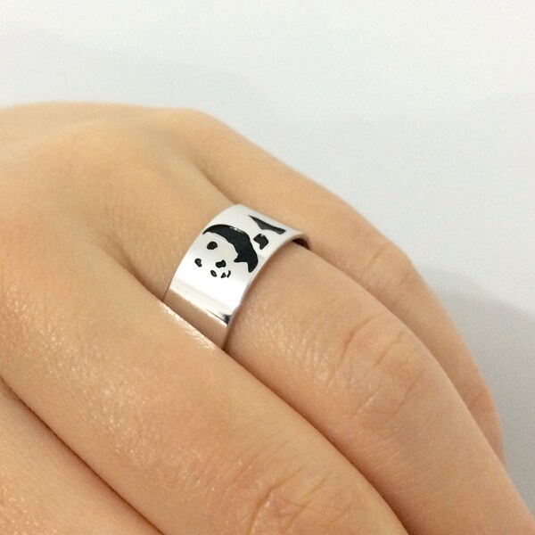 Panda Band Ring in Sterling Silver Metal, Panda Ring, Panda Jewelry, Panda Wedding Band Ring, Engagement Ring, Animal Ring, Christmas Gift