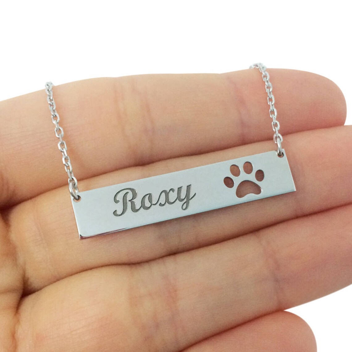 Custom Dog Name Bar Necklace With Dog Paw Dog Paw Necklace Etsy