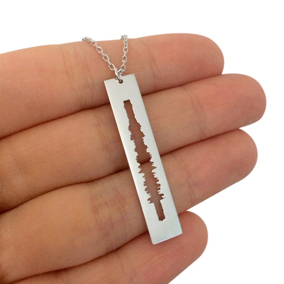 Custom Sound Necklace in Sterling Silver Metal Vertical Sound