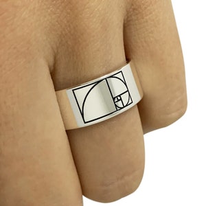 Anillo de banda de proporción dorada en metal de plata esterlina, anillo de Fibonacci, anillo de matemáticas, anillo de banda de plata, anillo de banda de boda, regalo de profesor de matemáticas imagen 1
