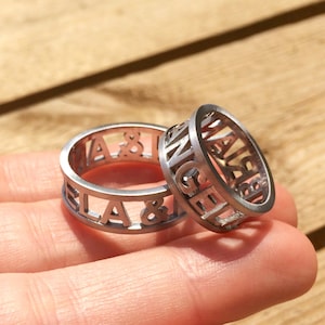 Cut Out Couples Rings in Sterling Silver Metal, Name Ring, Wedding Band Ring, Couples Rings, Matching Wedding Bands, Memorial Ring