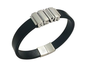 Leather Name Bracelet, Custom Name Bracelet, Personalized Leather Bracelet, Silver Name Bracelet, Gift for Him, Mans Bracelet