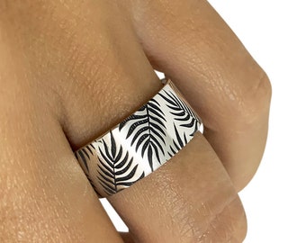 Palm Leaf Band Ring in Sterling Silver Metal, Leaf Ring, Leaf Jewelry, Engagement Ring, Wedding Band Ring, Nature Lover Gift, Christmas Gift