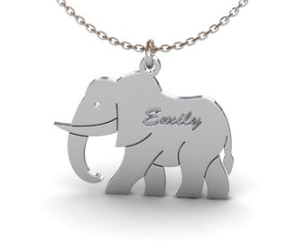 Elephant Necklace with Name in Sterling Silver Metal, Elephant Pendant, Name Necklace, Elephant Jewelry, Good Luck Necklace, Christmas Gift