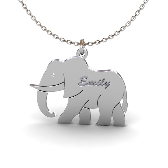 Elephant Necklace With Name in Sterling 