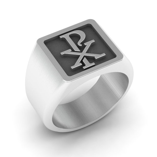 Chi Rho Signet Ring in Sterling Silver Metal, Square Signet Ring, Engraved Chi Rho Ring, Math Ring, Graduation Gift, Math Teacher Gift