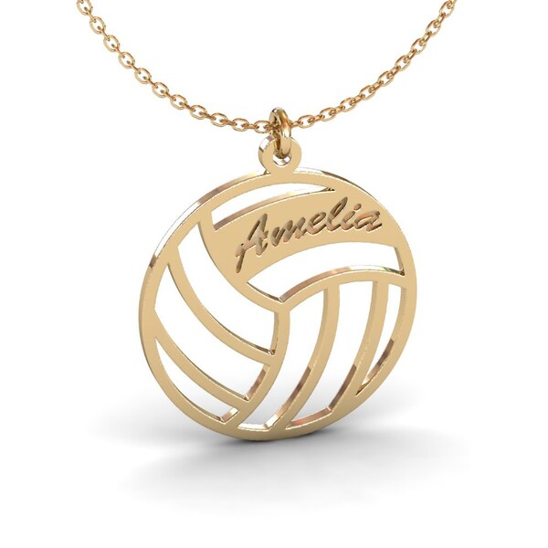 Collier de volley-ball en métal argenté sterling, collier de nom personnalisé, pendentif de volley-ball, cadeau de sport, cadeau de volley-ball, bijoux de nom