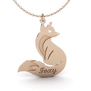 Fox Necklace with Name in Sterling Silver Metal, Name Necklace, Fox Jewelry, Fox Pendant, Fox Lovers Gift, Gift for Mom, Birthday Gift