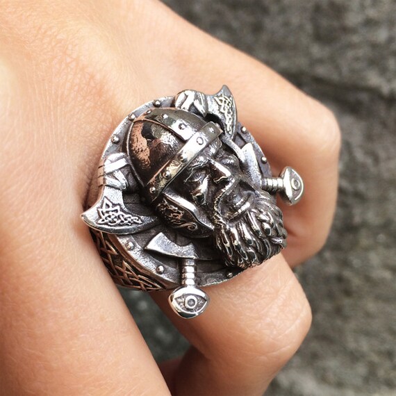 Viking Ring in Sterling Silver Metal Viking Warrior Ring Biker