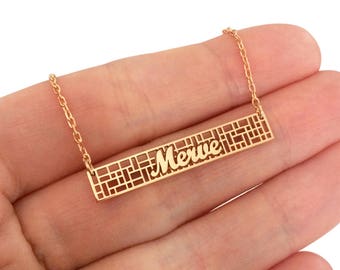 Custom Lace Bar Name Necklace, Rectangle Fussion Bar Name Necklace, Silver Bar Necklace, Personalized Bar Name Necklace, Mothers Day Gift