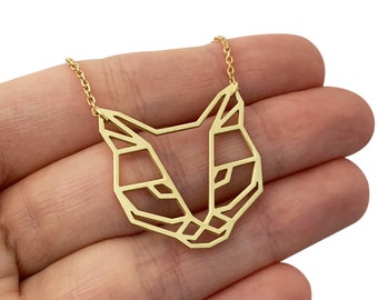Origami cat necklace, gold cat necklace, origami necklace