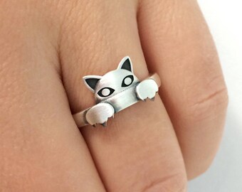 Sterling Silver Cat Ring, Cat Ring, Cat Jewelry, Cat Lover Gift, Kitty Ring, Cat Paw Ring, Animal Ring, Paw Jewelry, Christmas Gift