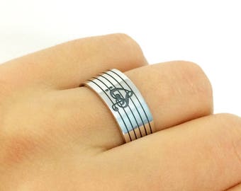 Treble Clef and Bass Clef Silver Band Ring, Treble Clef Band Ring, Bass Clef Silver Ring, Music Jewelry, Music Ring, Music Teacher Gift