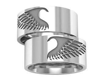 Bagues Wings Couples en métal argent sterling, Bague aile, Bague en argent, Alliances assorties, Bagues couples, Bijoux Wings