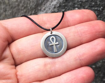 Ankh Necklace in Sterling Silver Metal, Egyptian Hieroglyph Necklace, Egyptian Jewelry, Ankh Pendant, Ankh Necklace for Men, Ankh Jewelry