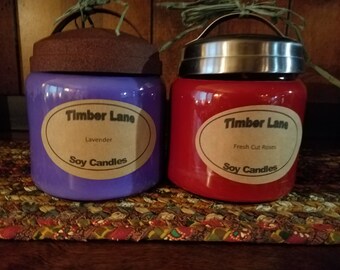 Floral Collection 16 oz. Soy Candle, Apothecary Jar, All Natural, Handmade, Rose, Lavender