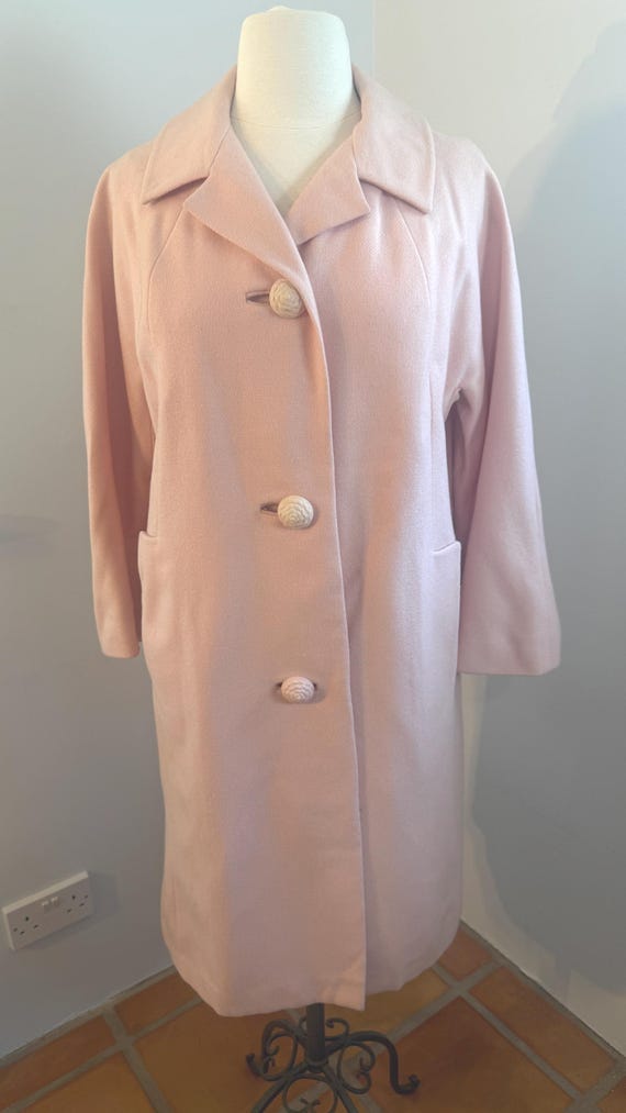 Vintage 1960s Pink Wool Coat, Basketweave Pattern, Fully Lined