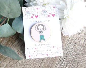 YES girl wooden pin badge - empowering wooden pin badge - Thankyou gift - letterbox gift - care package - stocking filler